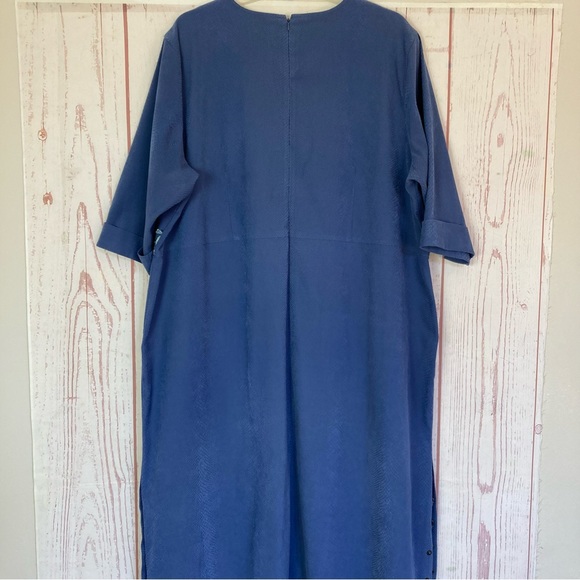 Vintage Liz & Me Maxi Dress Plus Size 3X Blue Moleskin Snake Texture 3/4 Sleeve - Picture 9 of 14